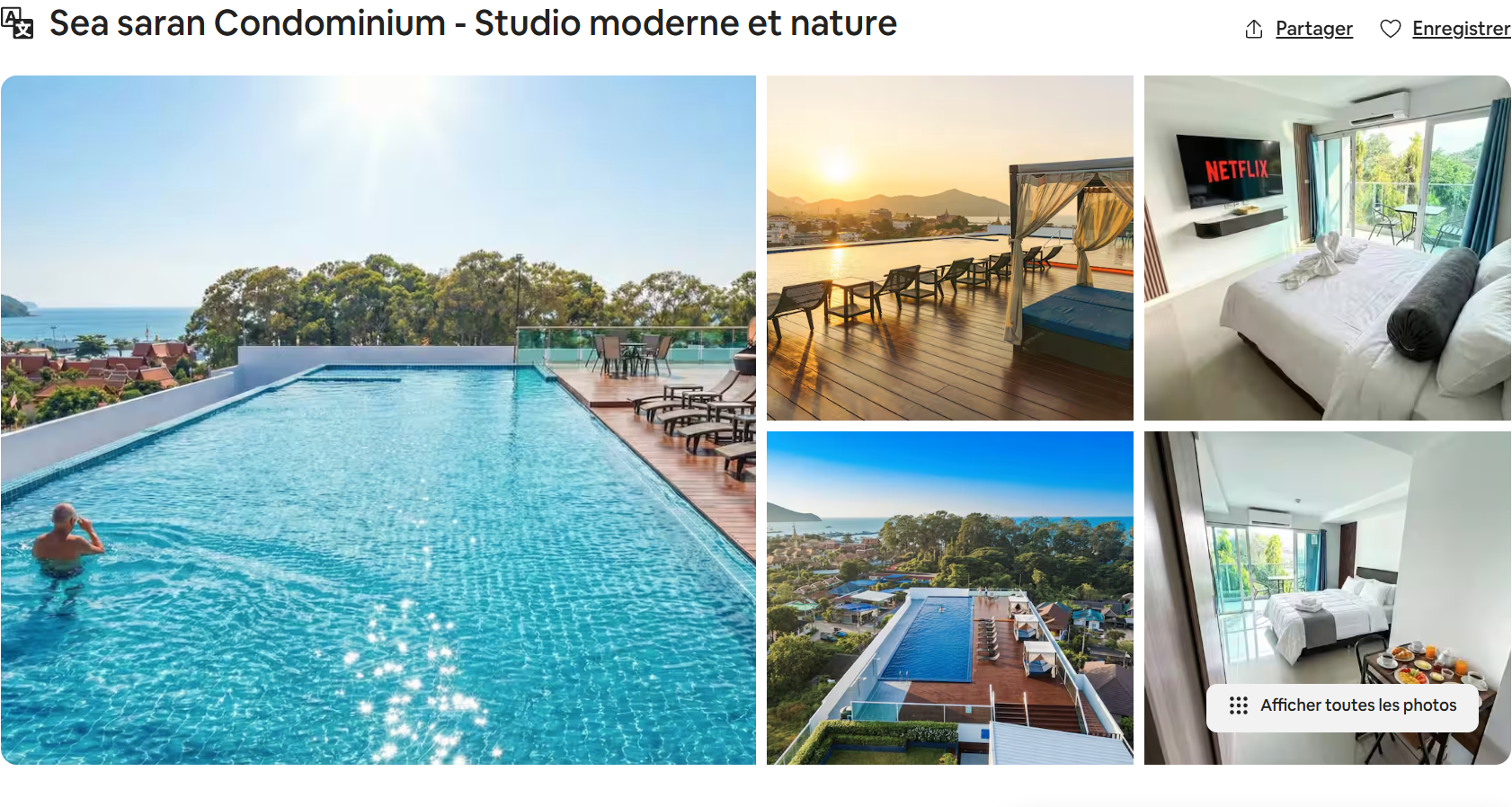 Modern studio at Sea Saran Condominium Bang Saray managed by Siam Rental Solution, featuring a rooftop infinity pool and sea views.